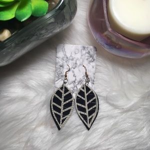 Black & Ivory Leaf Earrings